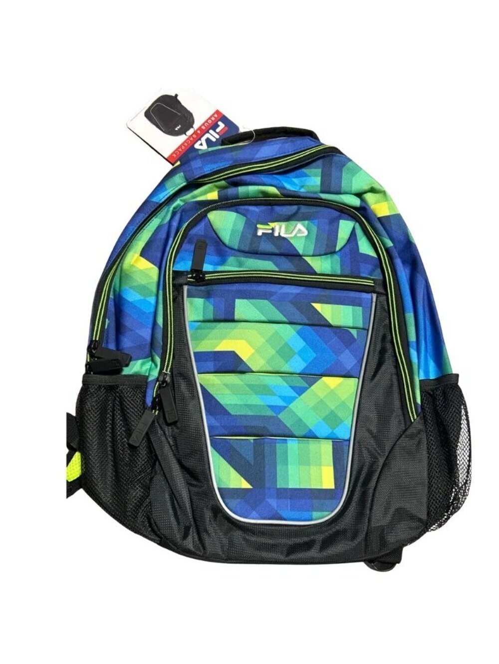FILA Kids Backpack Blue Green Geometric School Multi Pocket 2 Pack New